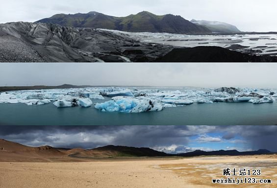 冰岛风景的三个例子。