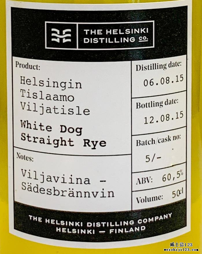 Helsinki Whiskey White Dog - Straight Rye